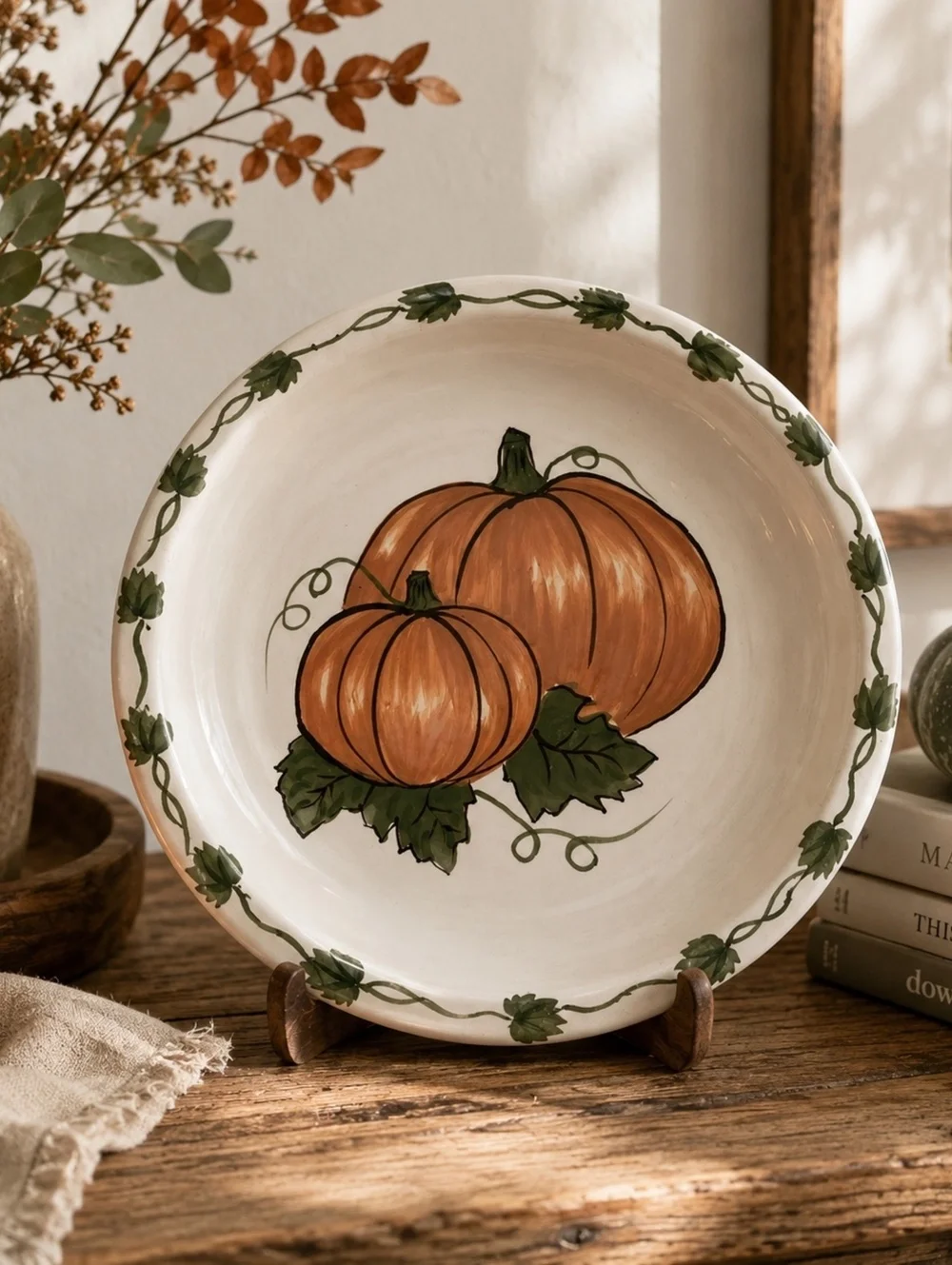 William Sonoma 10” Handpainted Pumpkin Pie Plate